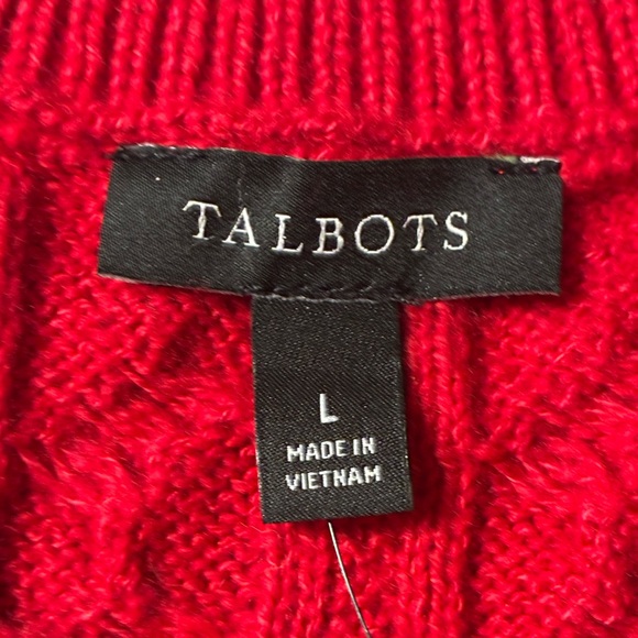 Talbots Christmas Red Cable Knit Sweater - Picture 3 of 8